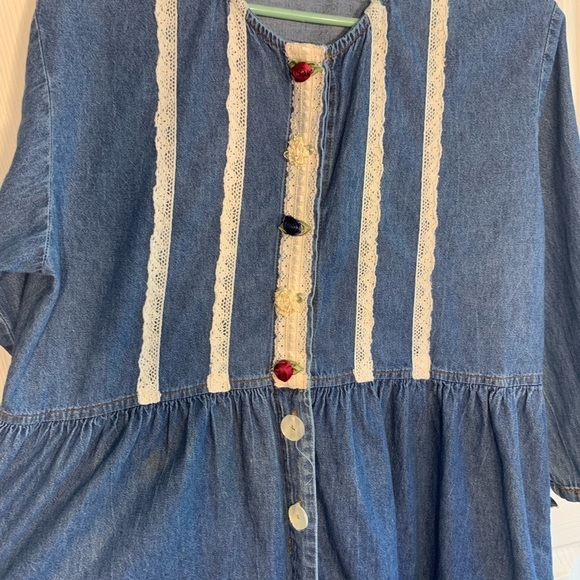 Women’s Vintage Chorus Blues Size 14 Blue Jean Denim Lace Dress With Pockets - Picture 11 of 12